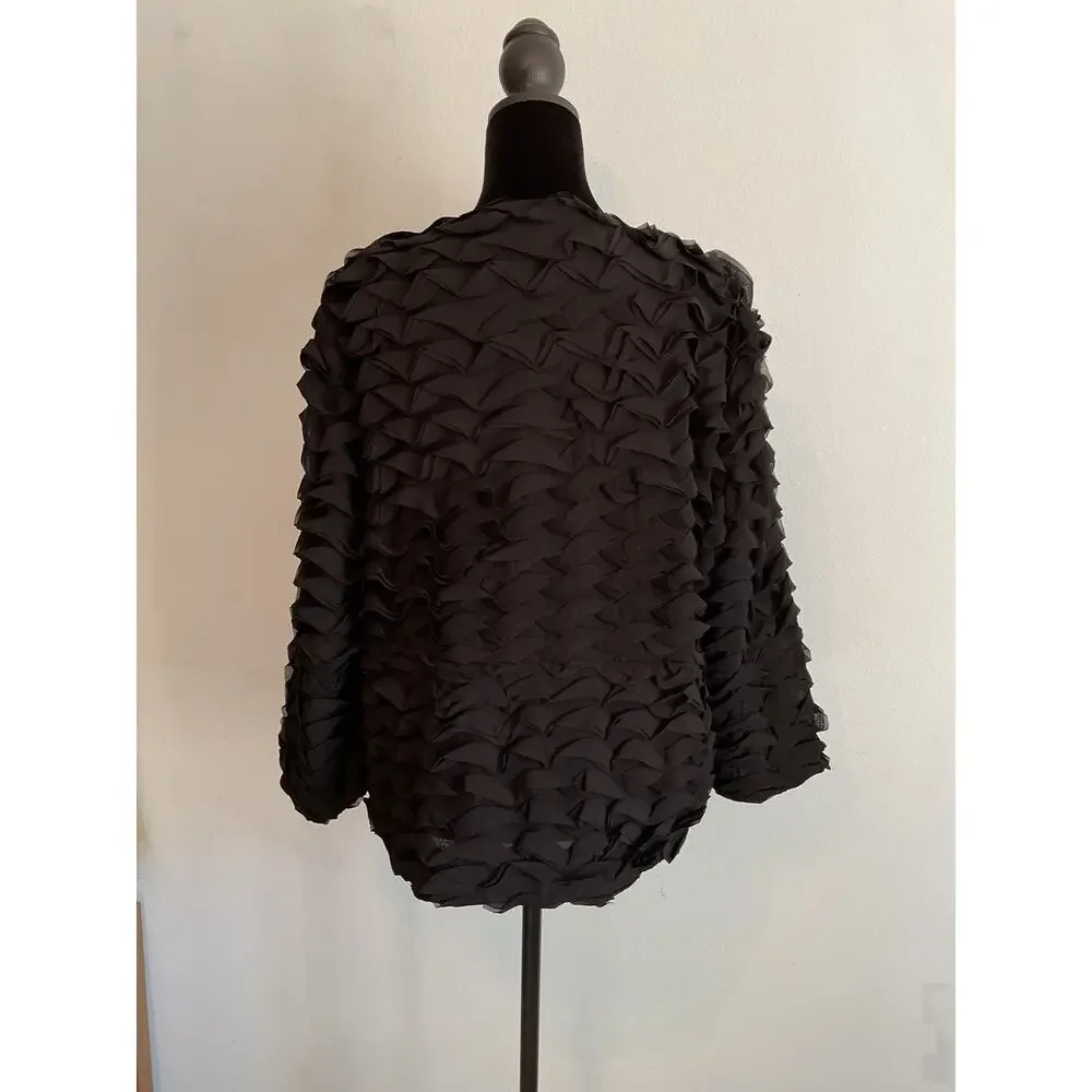 John Mark Black Ruffle Tiered Topper Jacket Hook & Eye Closure - Women's Size L